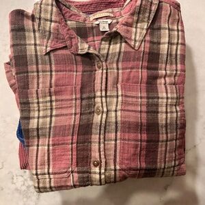 L.L. Bean Women's Casual Plaid Shirt - Pink and Brown